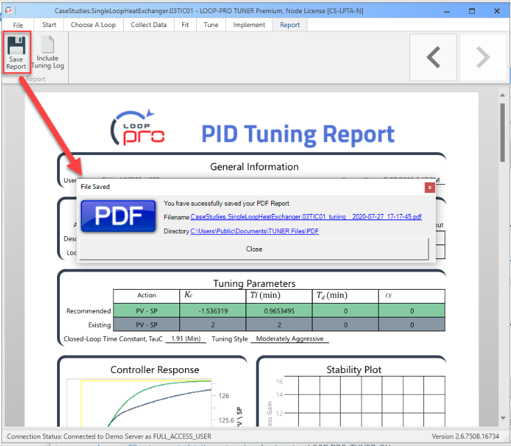 LOOP-PRO TUNER User Guide - Chapter 10 Tab Step 6: Report